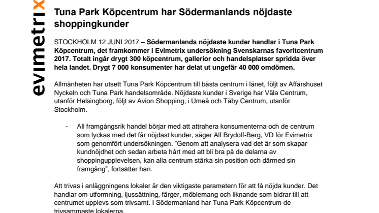 Tuna Park Köpcentrum har Södermanlands nöjdaste shoppingkunder