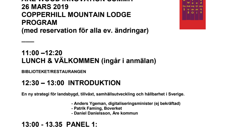 Program Åre Wood Innovations Summit