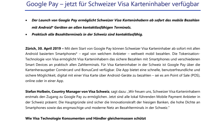 Google Pay – jetzt für Schweizer Visa Karteninhaber verfügbar