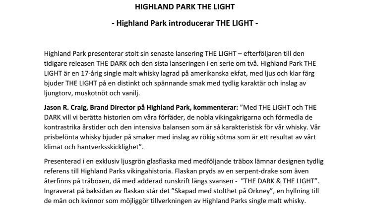 Highland Park introducerar THE LIGHT 