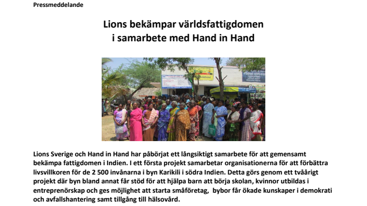 Lions bekämpar världsfattigdomen i samarbete med Hand in Hand