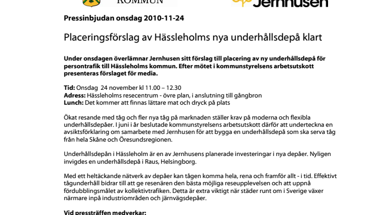 Pressinbjudan: Placeringsförslag för Hässleholms nya underhållsdepå