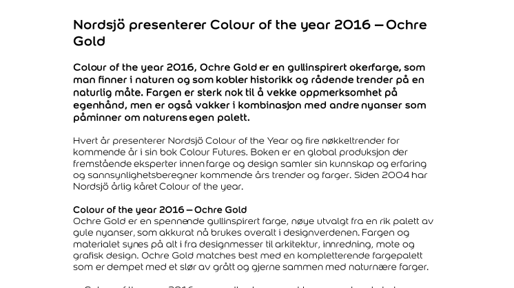 Nordsjö presenterer Colour of the year 2016 – Ochre Gold