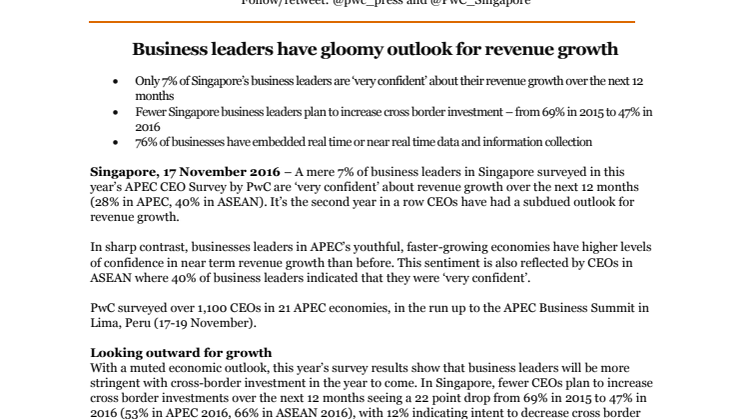 Business leaders have gloomy outlook for revenue growth