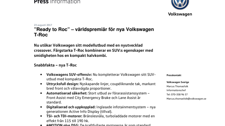 ”Ready to Roc” – världspremiär för nya Volkswagen T-Roc