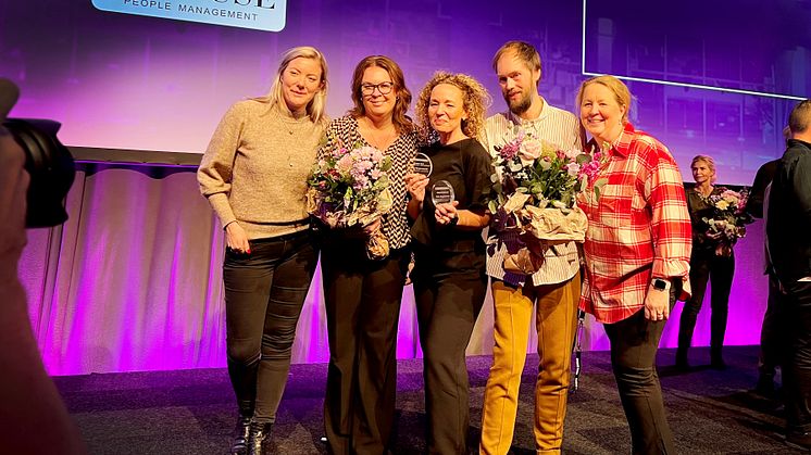 Beijer Byggmaterials blev storhyllade med två förstapriser på Inhouse Awards. Jessica Larsson, Carina Fredblad, Elisabet Heinrich, David Holmqvist, Ann-Sofi Gothefors.