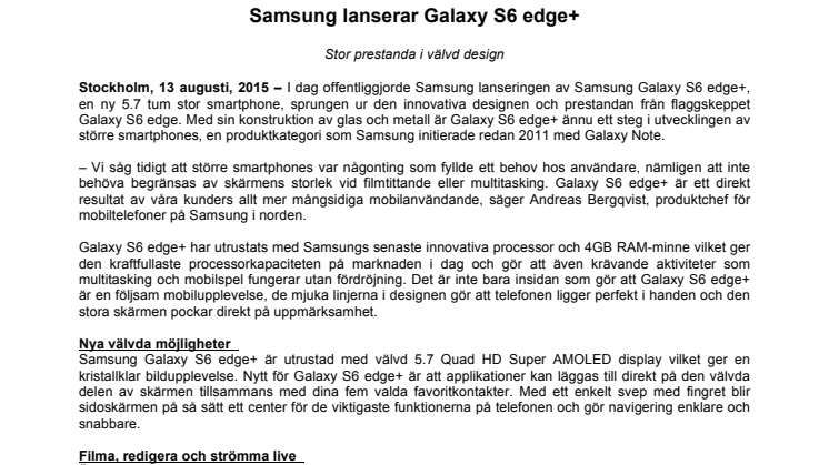 Samsung lanserar Galaxy S6 edge+