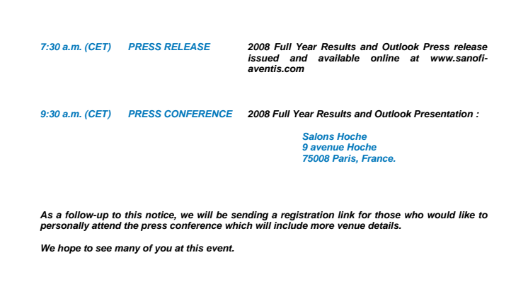 sanofi-aventis 2008 Full-Year Results & Outlook 11 February 2009