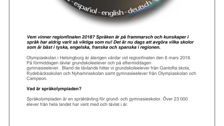 Olympiaskolan värdar för Språkolympiadens regionfinal