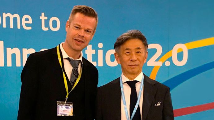 Noboru Konno leder den japanska delegation som kommer till Lund den 3 oktober för att hitta goda exempel till det japanska innovationssystemet. På bilden tillsamman med Lunds platsvarumärkesstrateg Karl McFaul. Bilden är fri att använda.