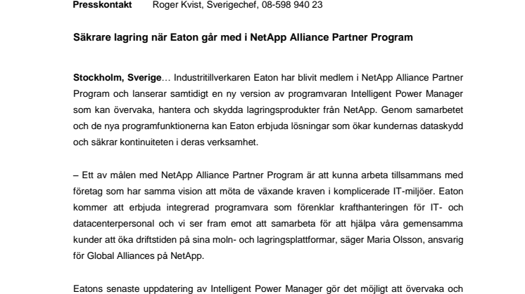 Säkrare lagring när Eaton går med i NetApp Alliance Partner Program