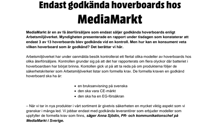 Endast godkända hoverboards hos MediaMarkt