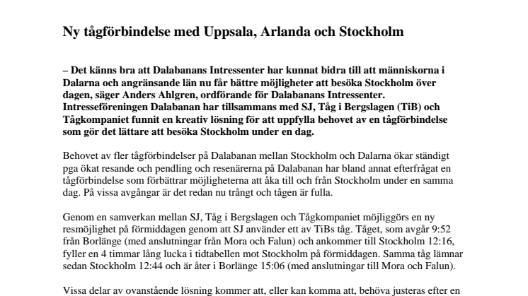 Ny tågförbindelse med Uppsala, Arlanda och Stockholm