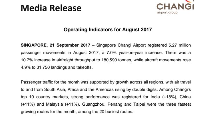 Operating Indicators for August 2017