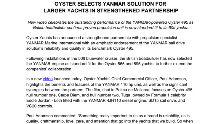 8 Dec 2022 - Video Launch - Oyster Selects YANMAR Solution for Larger Yachts in Strengthened Partnership.pdf