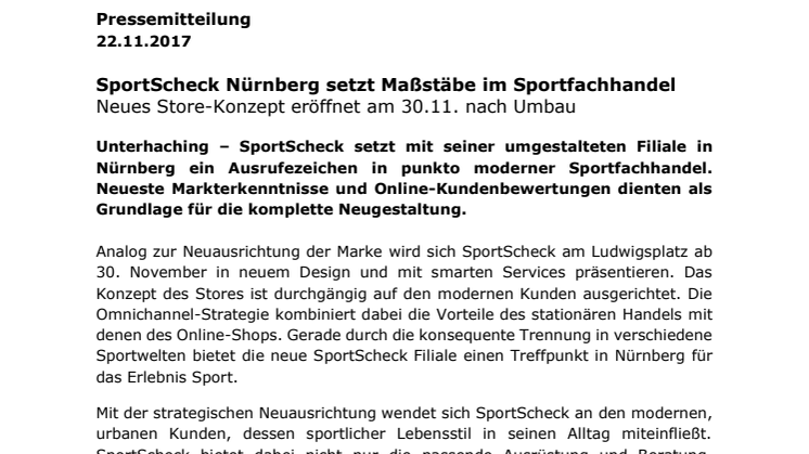 SportScheck Nürnberg setzt Maßstäbe im Sportfachhandel: Neues Store-Konzept eröffnet am 30.11. nach Umbau