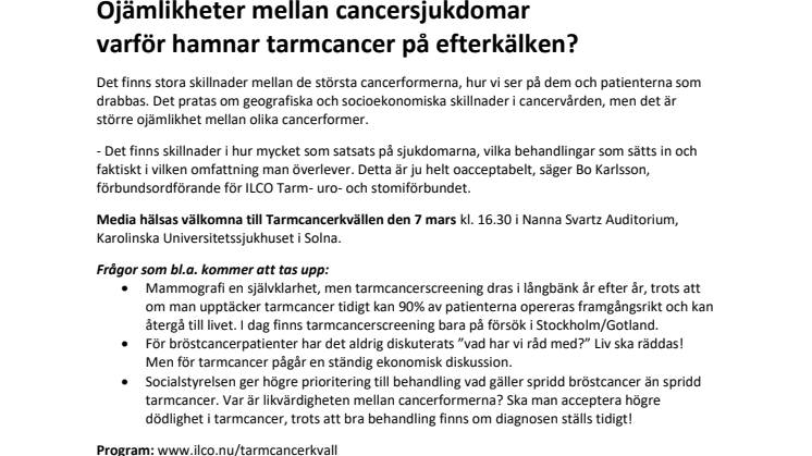 Ojämlikheter mellan cancersjukdomar varför hamnar tarmcancer på efterkälken?