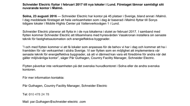 Schneider Electric flyttar till nya lokaler i Lund