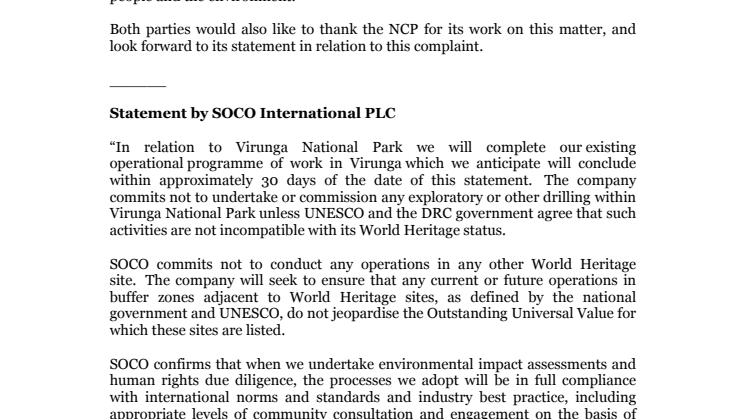 Uttalande av Soco och WWF