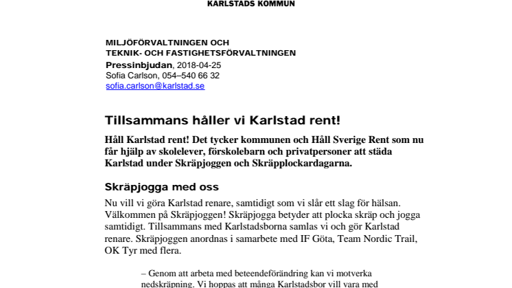 Pressinbjudan:  Tillsammans håller vi Karlstad rent!