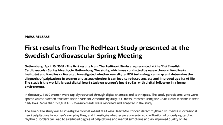 First results from The RedHeart Study presented at the Swedish Cardiovascular Spring Meeting