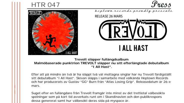 Malmöbaserade punktrion TREVOLT släpper nu sitt efterlängtade debutalbum ”I All Hast”