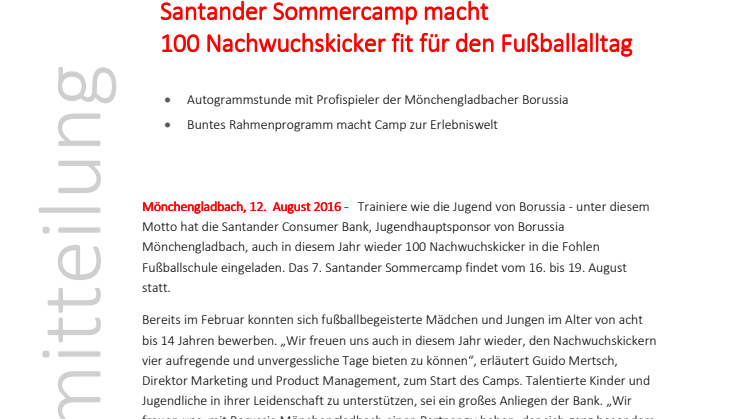 Santander Sommercamp macht 100 Nachwuchskicker fit für den Fußballalltag