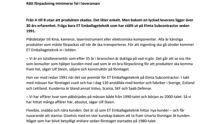 Rätt förpackning minimerar fel i leveransen