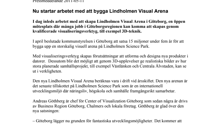 Nu startar arbetet med att bygga Lindholmen Visual Arena 