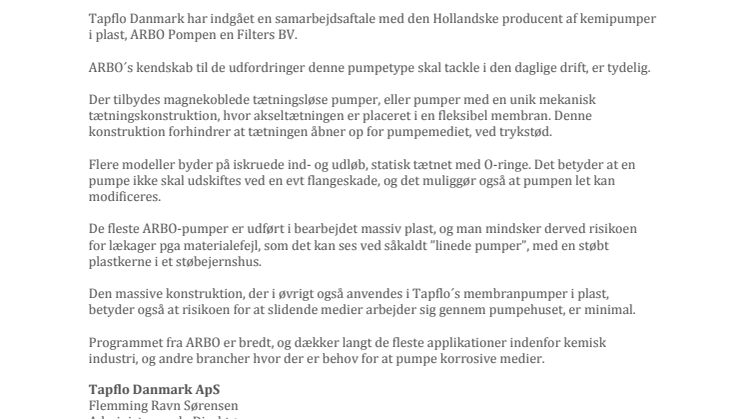 ARBO plastpumper fra Tapflo Danmark.