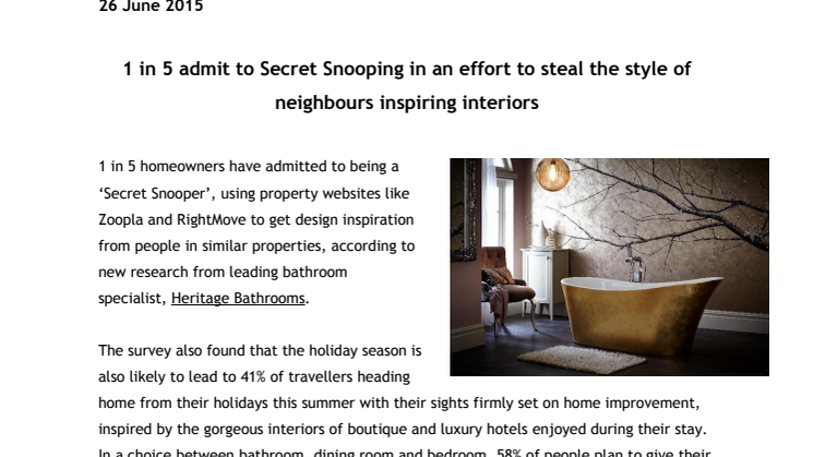 1 in 5 admit to Secret Snooping in an effort to steal the style of neighbours inspiring interiors