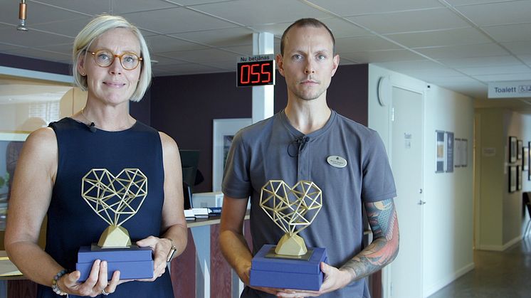 Charlotte Ericson och Marcus Jangsjö på Vårdcentralen Bohuslinden tilldelades Guldhjärtat 2020.