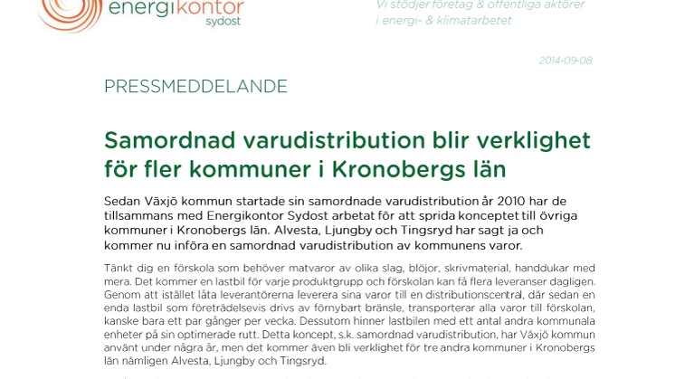 Samordnad varudistribution blir verklighet för fler kommuner i Kronobergs län