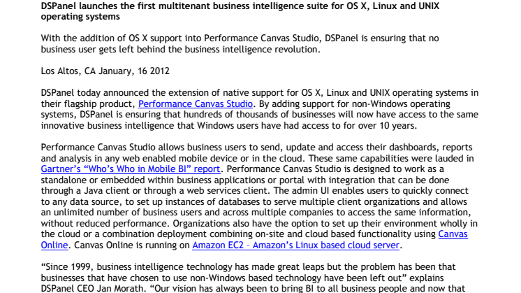 DSPanel launches the first multitenant business intelligence suite for OS X, Linux and UNIX operating systems 