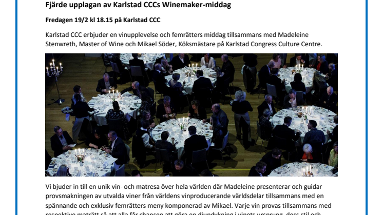 Fjärde upplagan av Karlstad CCCs Winemaker-middag 19 februari 2016