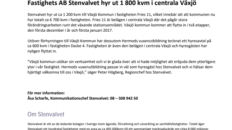 Fastighets AB Stenvalvet hyr ut 1 800 kvm i centrala Växjö
