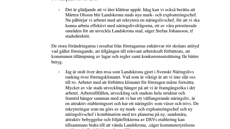 Landskrona klättrar uppåt i Svenskt Näringslivs ranking