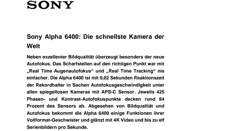 Sony Alpha 6400: Die schnellste Kamera der Welt