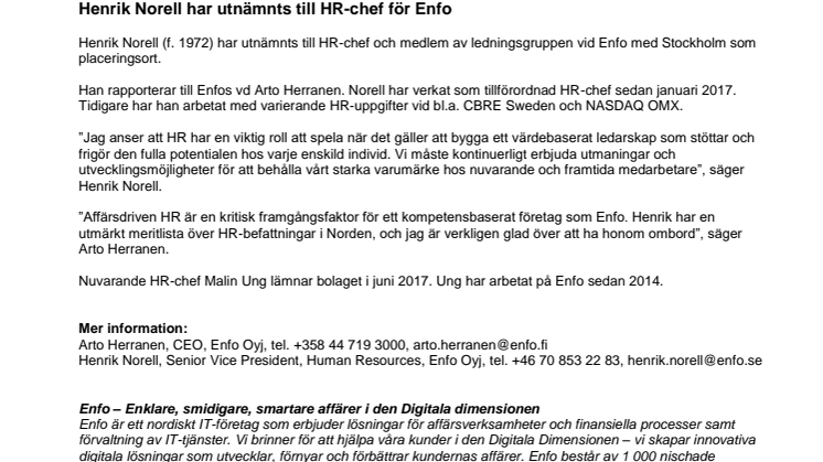    Henrik Norell blir HR-chef för Enfo 