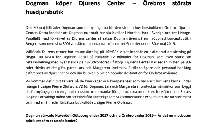 Dogman köper Djurens Center – Örebros största husdjursbutik 