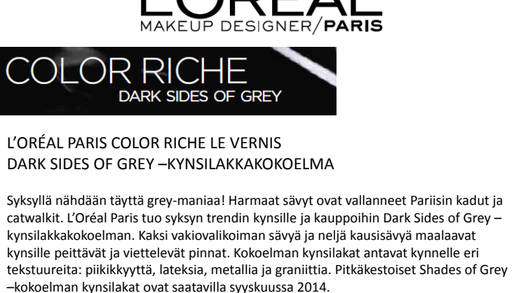 L'Oréal Paris Color Riche Le Vernis Dark Side of Grey -kynsilakat