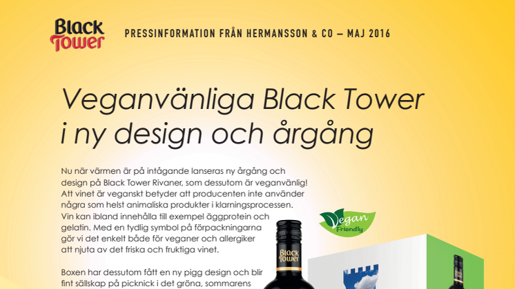 Veganvänliga Black Tower Rivaner i ny design och årgång