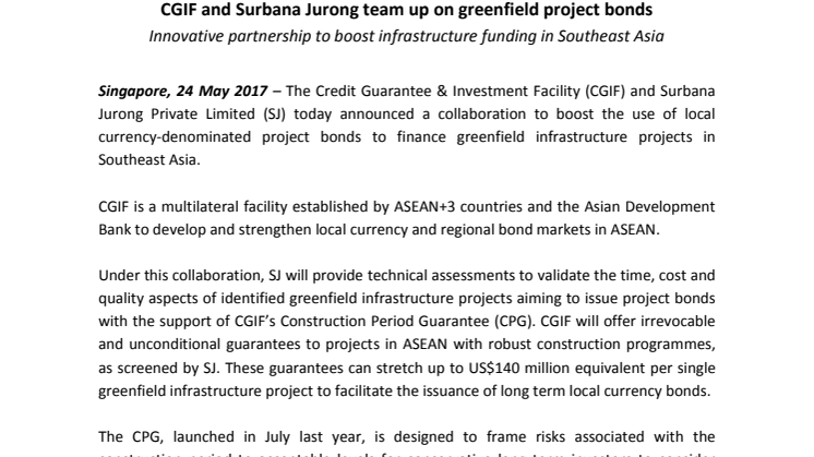 CGIF and Surbana Jurong team up on greenfield project bonds