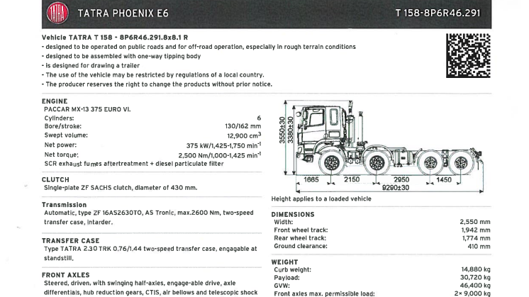 Tatra Phoenix Euro 6 – faktablad