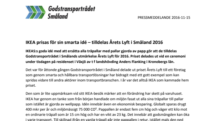 IKEA prisas för sin smarta idé - tilldelas Årets Lyft i Småland 2016