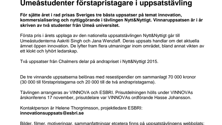 Umeåstudenter förstapristagare i uppsatstävling