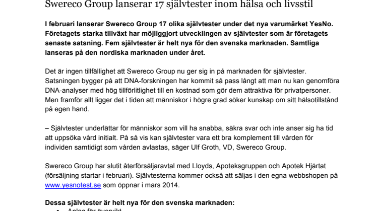 Swereco Group lanserar 17 självtester inom hälsa och livsstil