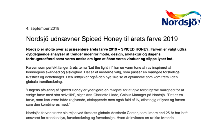Nordsjö udnævner Spiced Honey til årets farve 2019