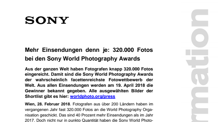 Mehr Einsendungen denn je: 320.000 Fotos bei den Sony World Photography Awards