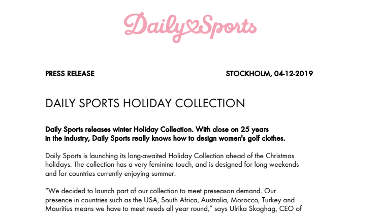 DAILY SPORTS HOLIDAY COLLECTION